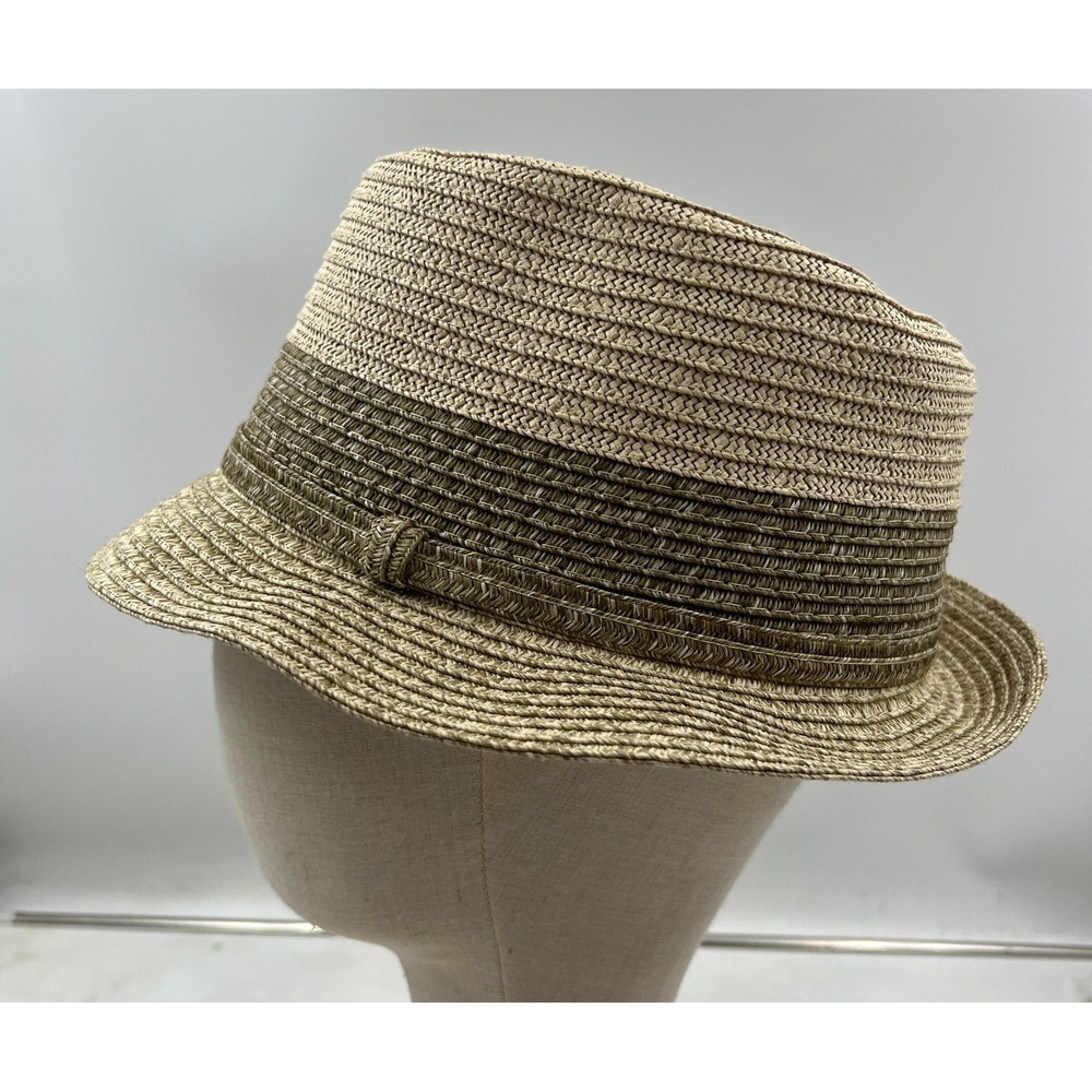 Journey Hats Fedora Hat Men's L Natural Tan Straw Paper Olive Green Band NWT